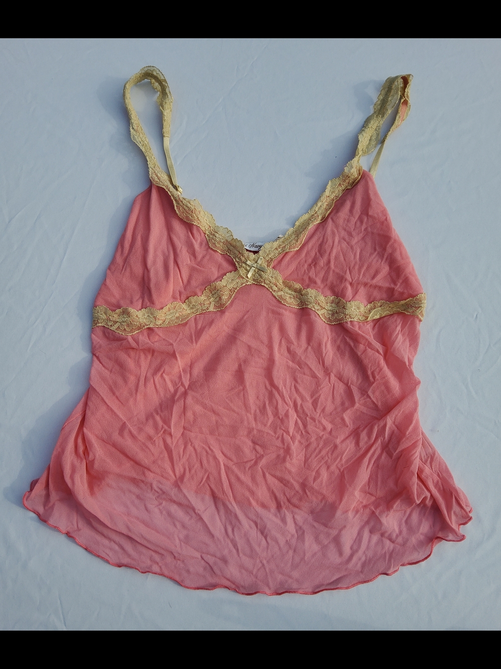 Y2K Old Navy Sheer Lingerie Camisole Tank Top with Gold Lace Bow Trim